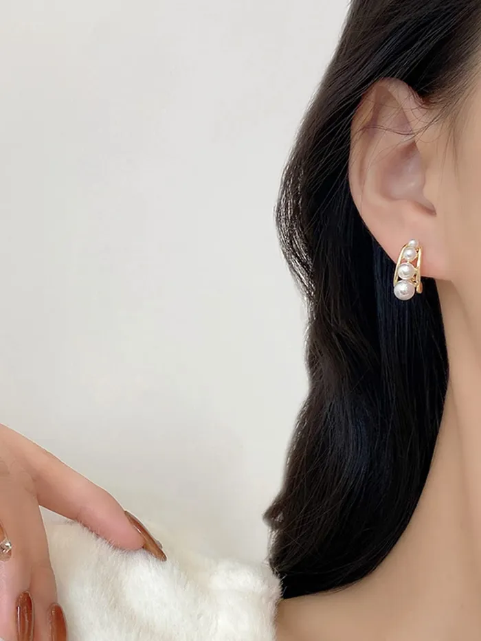Yellow Chimes Earrings Yellow Chimes Earrings for Women and Girls Fashion Hoops for Girls Gold Tone Pearl Studded Half Hoop Earrings Birthday Gift for girls and women Anniversary Gift for Wife