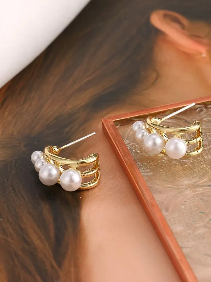 Yellow Chimes Earrings Yellow Chimes Earrings for Women and Girls Fashion Hoops for Girls Gold Tone Pearl Studded Half Hoop Earrings Birthday Gift for girls and women Anniversary Gift for Wife