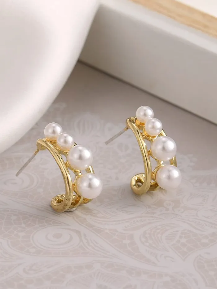Yellow Chimes Earrings Yellow Chimes Earrings for Women and Girls Fashion Hoops for Girls Gold Tone Pearl Studded Half Hoop Earrings Birthday Gift for girls and women Anniversary Gift for Wife