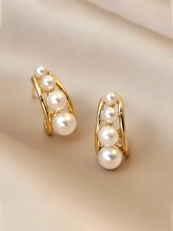 Yellow Chimes Earrings Yellow Chimes Earrings for Women and Girls Fashion Hoops for Girls Gold Tone Pearl Studded Half Hoop Earrings Birthday Gift for girls and women Anniversary Gift for Wife