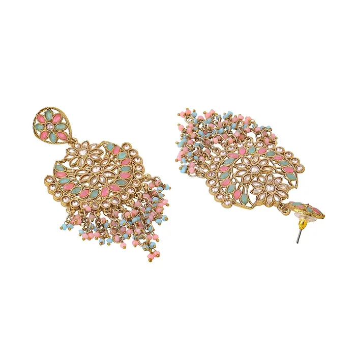 Yellow Chimes Earrings Yellow Chimes Earrings for Women and Girls Kundan Chandbali Gold Plated Kundan Studded Beads Drop Chandbali Earrings Birthday Gift for girls and women Anniversary Gift for Wife