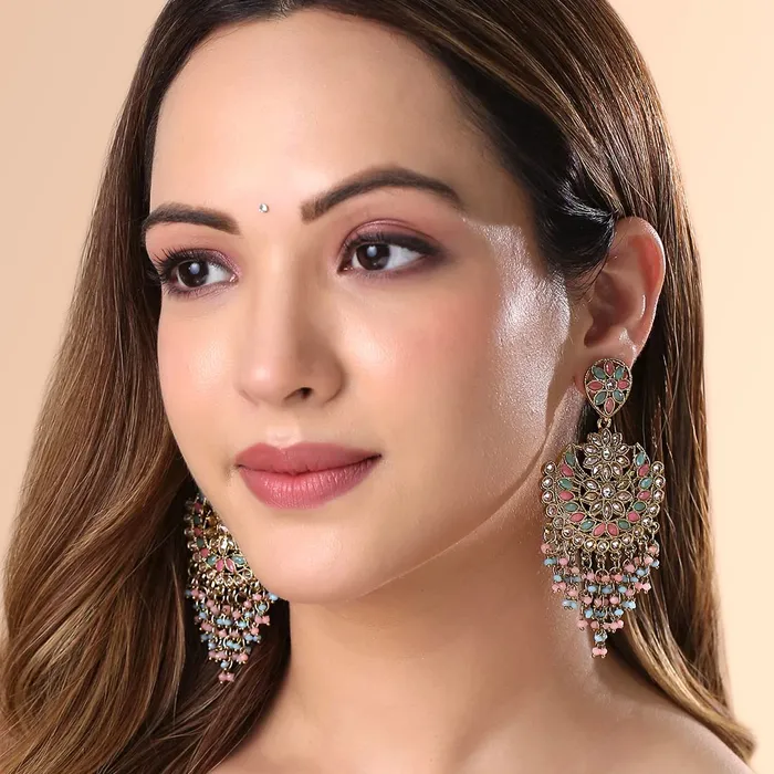 Yellow Chimes Earrings Yellow Chimes Earrings for Women and Girls Kundan Chandbali Gold Plated Kundan Studded Beads Drop Chandbali Earrings Birthday Gift for girls and women Anniversary Gift for Wife