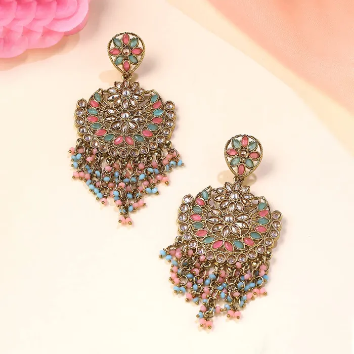 Yellow Chimes Earrings Yellow Chimes Earrings for Women and Girls Kundan Chandbali Gold Plated Kundan Studded Beads Drop Chandbali Earrings Birthday Gift for girls and women Anniversary Gift for Wife