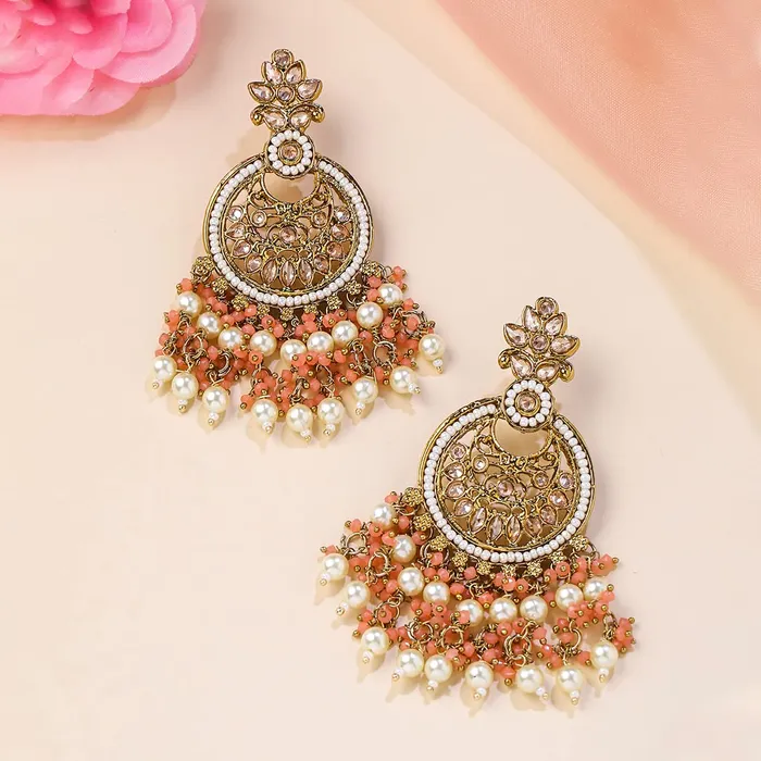 Yellow Chimes Earrings Yellow Chimes Earrings for Women and Girls Kundan Chandbali Gold Plated Kundan Studded Beads Drop Chandbali Earrings Birthday Gift for girls and women Anniversary Gift for Wife