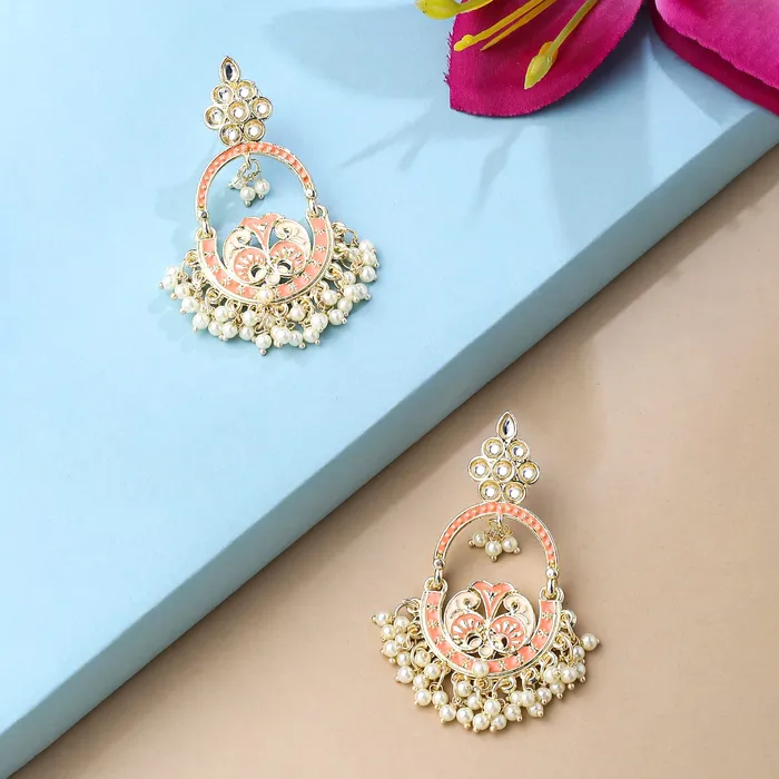 Yellow Chimes Earrings Yellow Chimes Earrings for Women and Girls Meenakari Chandbali Gold Plated Pink Meenakari Chandbali Earrings Birthday Gift for girls and women Anniversary Gift for Wife