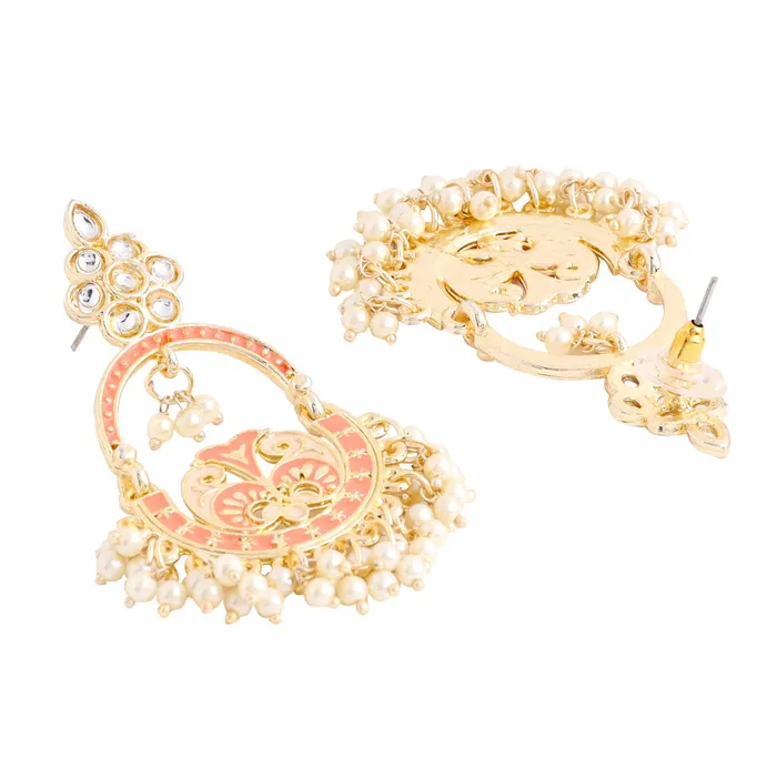 Yellow Chimes Earrings Yellow Chimes Earrings for Women and Girls Meenakari Chandbali Gold Plated Pink Meenakari Chandbali Earrings Birthday Gift for girls and women Anniversary Gift for Wife