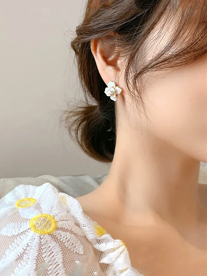 Yellow Chimes Earrings Yellow Chimes Earrings for Women and Girls Studs for Girls Gold Toned White Floral Stud Earrings Birthday Gift for girls and women Anniversary Gift for Wife