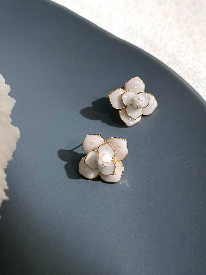 Yellow Chimes Earrings Yellow Chimes Earrings for Women and Girls Studs for Girls Gold Toned White Floral Stud Earrings Birthday Gift for girls and women Anniversary Gift for Wife