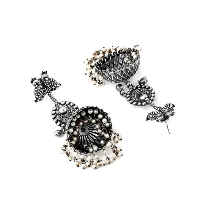 Yellow Chimes Earrings Yellow Chimes Earrings for Women and Girls Traditional Silver Oxidised JhumkaGerman SilverPeacock Designed Jhumki EarringsBirthday Gift For girls and women Anniversary Gift for Wife