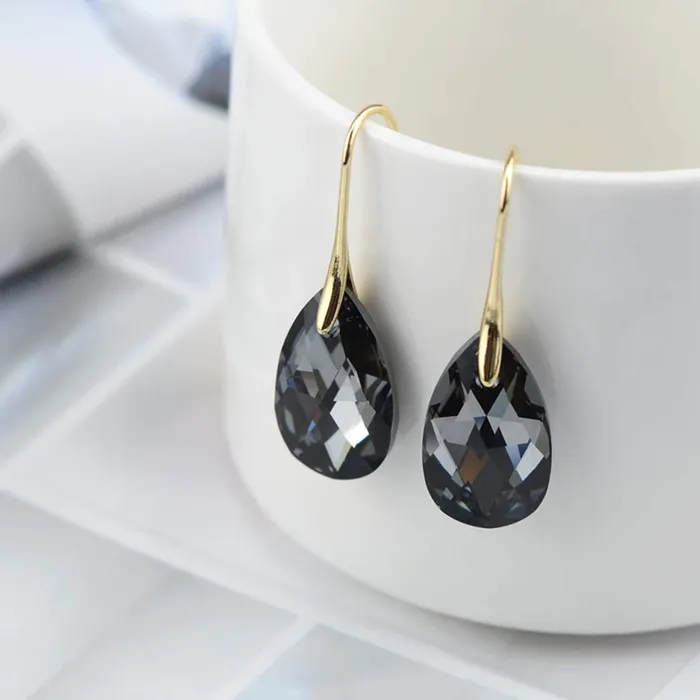 Yellow Chimes Earrings Yellow Chimes Earrings for Women Crystal from Swarovski Gold Plated Black Crystal Drop Earrings for Women and Girls