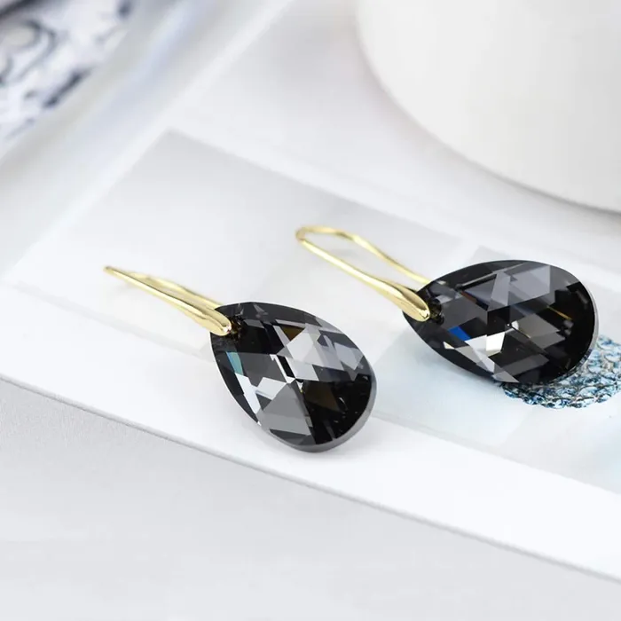 Yellow Chimes Earrings Yellow Chimes Earrings for Women Crystal from Swarovski Gold Plated Black Crystal Drop Earrings for Women and Girls