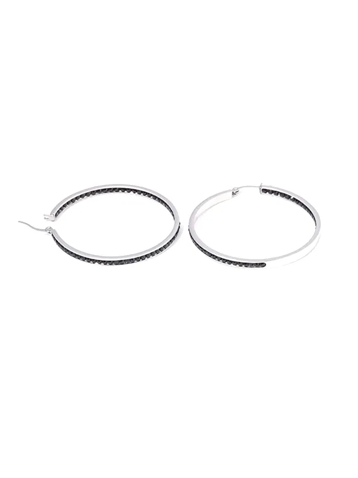 Yellow Chimes Earrings Yellow Chimes Earrings for Women Fashion Black Crystal Hoops Rhodium Plated Silver Big Hoops Earrings for Girls Birthday Gift for Girls Women Anniversary Gift for Wife