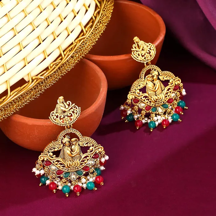 Yellow Chimes Earrings Yellow Chimes Earrings for Women Girls Traditional Beads Drop Earrings Gold Plated Bridal Temple Drop Earrings Birthday Gift for girls women Anniversary Gift for Wife
