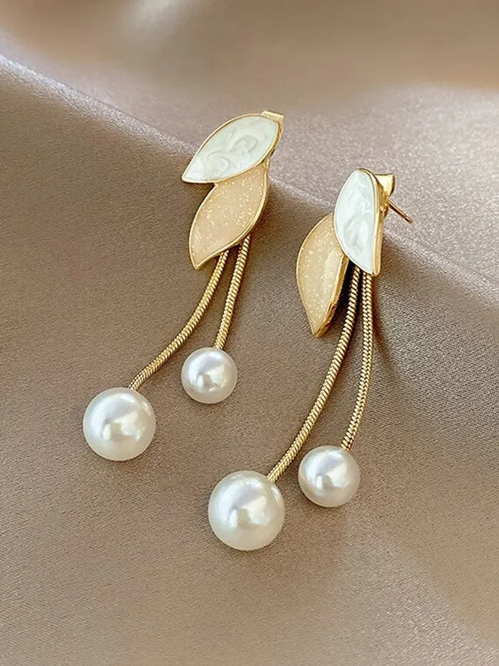 Yellow Chimes Earrings Yellow Chimes Earrings For Women Gold Tone Multicolor Leaf Designed Stone Pearl Dangler Earrings For Women and Girls