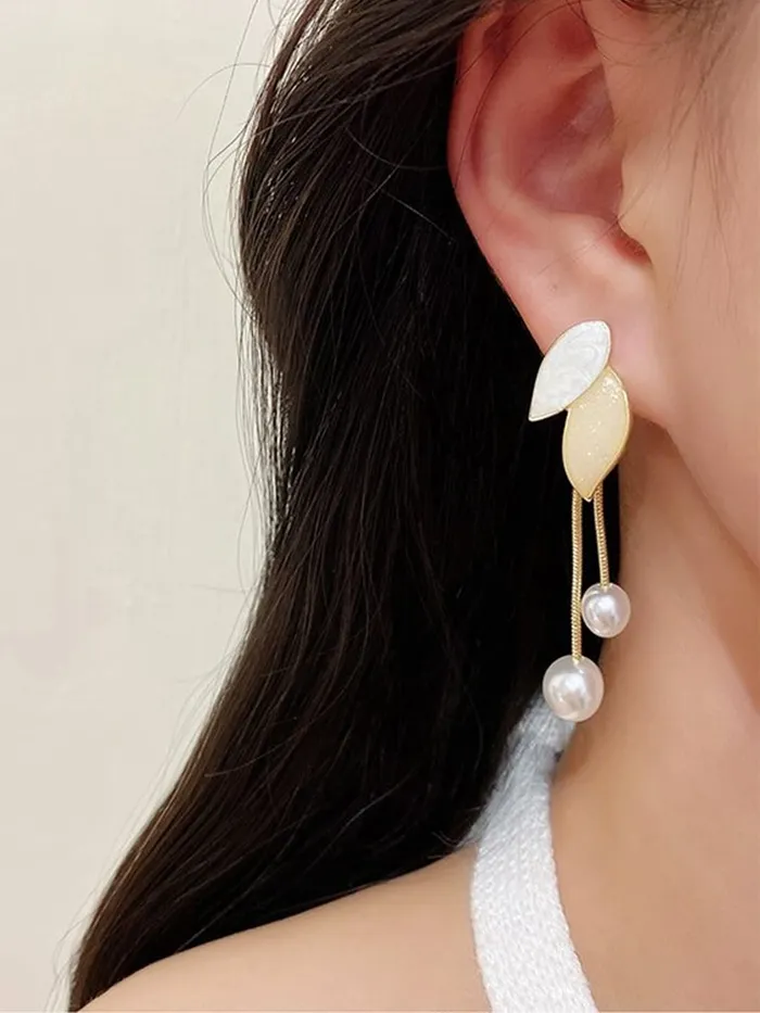Yellow Chimes Earrings Yellow Chimes Earrings For Women Gold Tone Multicolor Leaf Designed Stone Pearl Dangler Earrings For Women and Girls