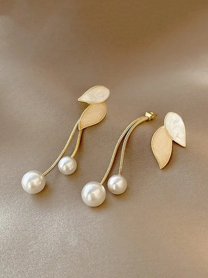 Yellow Chimes Earrings Yellow Chimes Earrings For Women Gold Tone Multicolor Leaf Designed Stone Pearl Dangler Earrings For Women and Girls