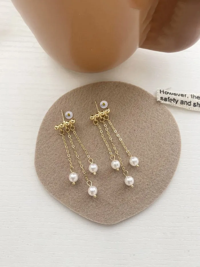 Yellow Chimes Earrings Yellow Chimes Earrings For Women Gold Tone Stud Pearl Hanging Back Drop Earrings For Women and Girls