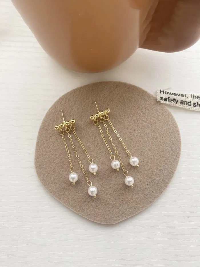 Yellow Chimes Earrings Yellow Chimes Earrings For Women Gold Tone Stud Pearl Hanging Back Drop Earrings For Women and Girls
