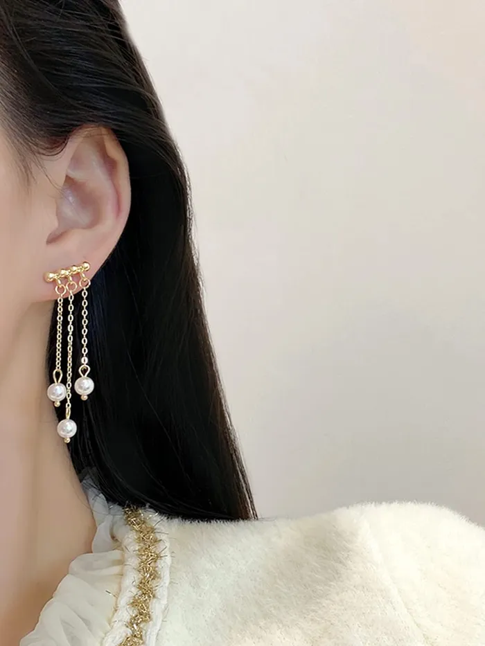 Yellow Chimes Earrings Yellow Chimes Earrings For Women Gold Tone Stud Pearl Hanging Back Drop Earrings For Women and Girls