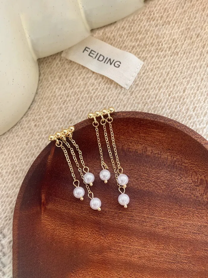 Yellow Chimes Earrings Yellow Chimes Earrings For Women Gold Tone Stud Pearl Hanging Back Drop Earrings For Women and Girls