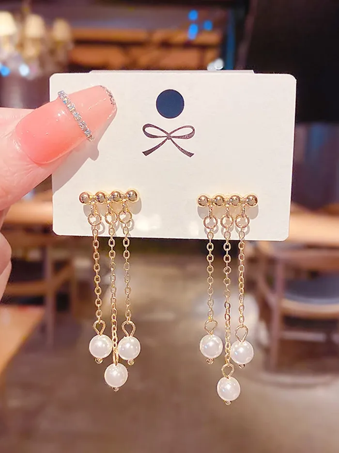 Yellow Chimes Earrings Yellow Chimes Earrings For Women Gold Tone Stud Pearl Hanging Back Drop Earrings For Women and Girls
