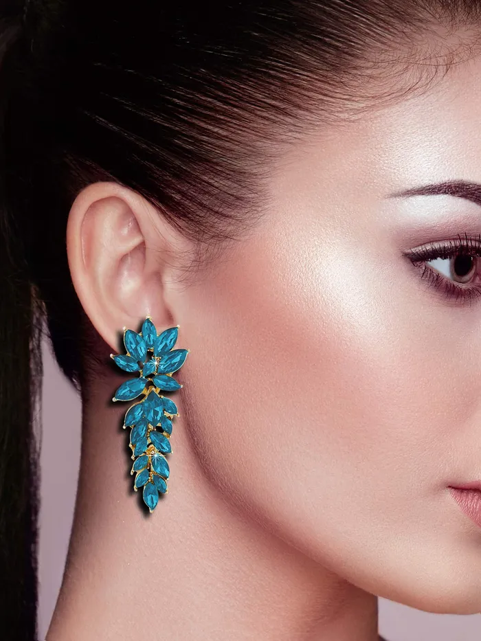 Yellow Chimes Earrings Yellow Chimes Elegant A5 Grade Sparkling Crystal Classic Leafy Design Crystal Drop Earrings For Women And Girls Sky Blue
