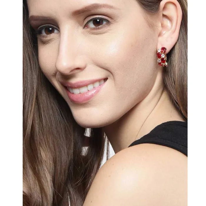 Yellow Chimes Earrings Yellow Chimes Elegant Sparkling Cubic Zircon Crystals Gold Plated Clip on Hoops Earrings for Women