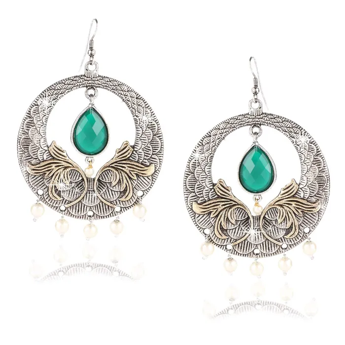 Yellow Chimes Earrings Yellow Chimes Emerald Stone Dual Tone German Silver Oxidixed Chandbali Earring Earrings for Women and Girls Yellow Chimes Earrings Yellow Chimes Emerald Stone Dual Tone German Silver Oxidixed Chandbali Earring Earrings for Women and Girls