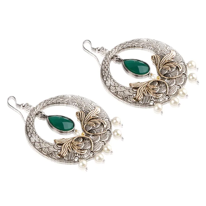 Yellow Chimes Earrings Yellow Chimes Emerald Stone Dual Tone German Silver Oxidixed Chandbali Earring Earrings for Women and Girls