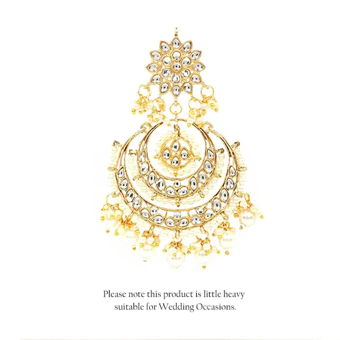 Yellow Chimes Earrings Yellow Chimes Ethnic Gold Plated Traditional Kundan Studded Flower Design Beads Chandbali Earrings for Women and Girls Medium YCTJER08KUDCHDGL