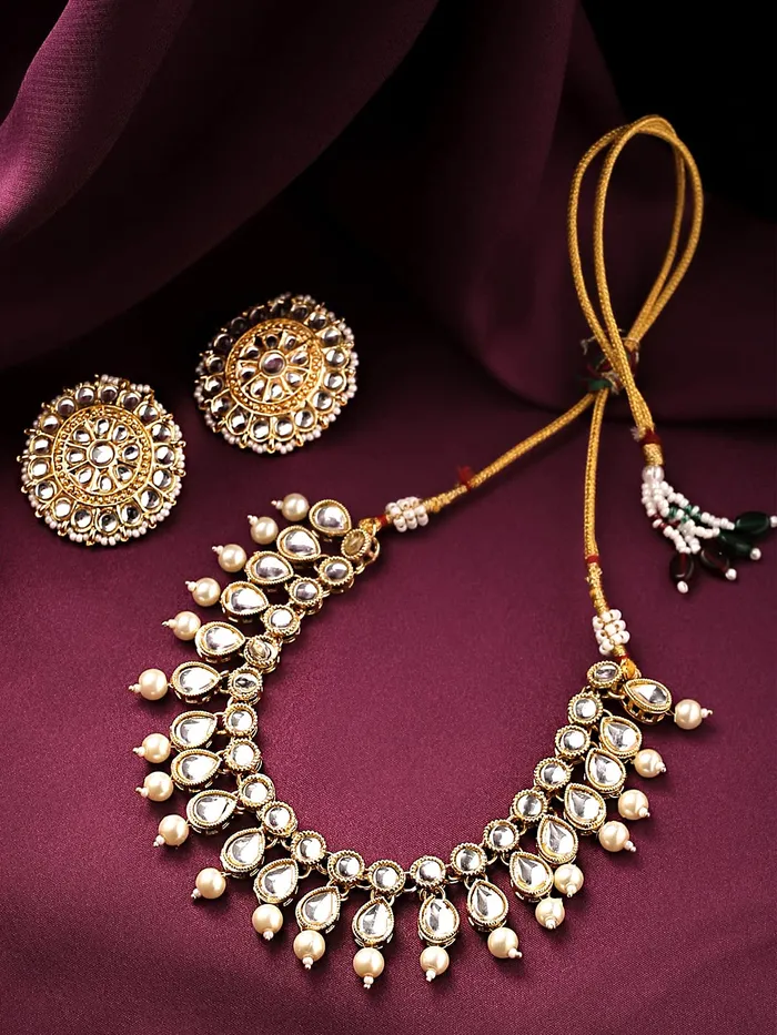 Yellow Chimes Earrings Yellow Chimes Ethnic Multilayer Pearl Beads Jewellery Set Traditional Choker Necklace Set for Women and Girls Design 5
