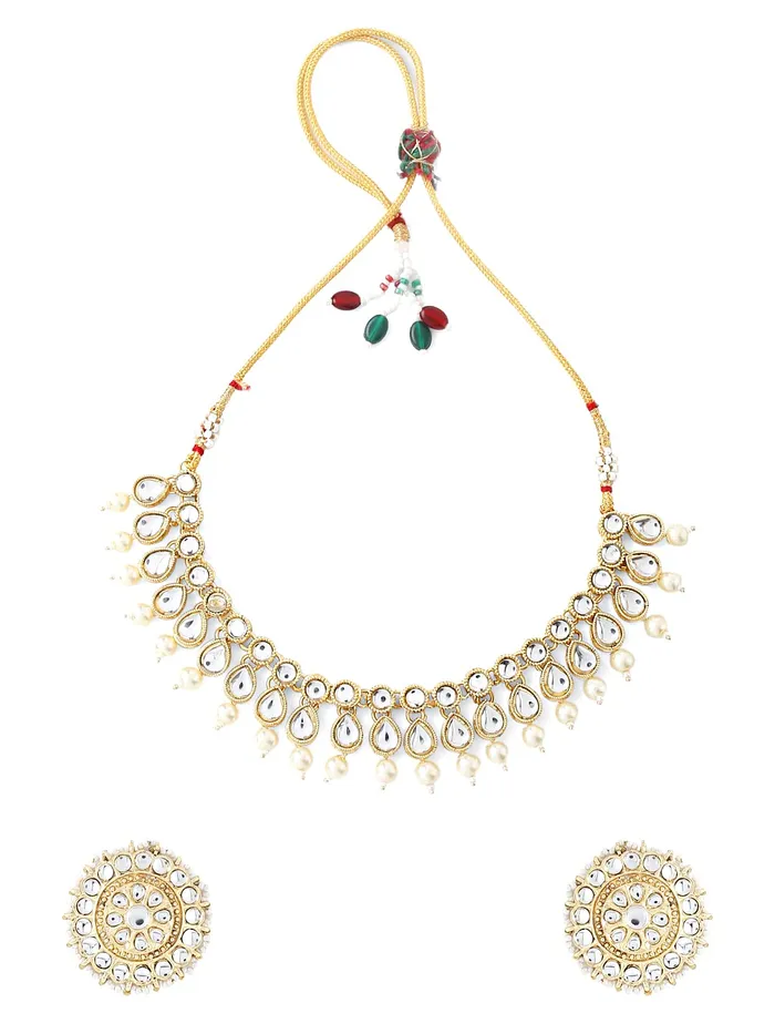 Yellow Chimes Earrings Yellow Chimes Ethnic Multilayer Pearl Beads Jewellery Set Traditional Choker Necklace Set for Women and Girls Design 5