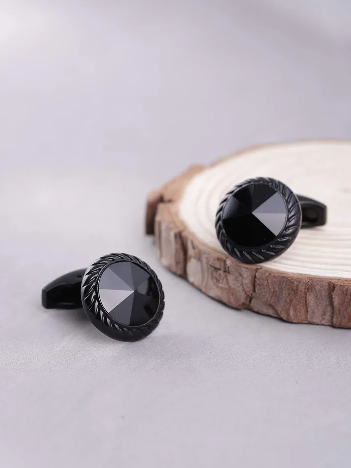 Yellow Chimes Earrings Yellow Chimes Exclusive Collection Stainless Steel Black Round Designer Cuff Links for Men