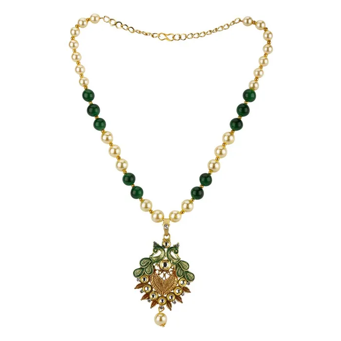 Yellow Chimes Earrings Yellow Chimes Exclusive Traditional Floral Peacock Desaign Pearl Kundan Necklace With Drop Earrings For Women