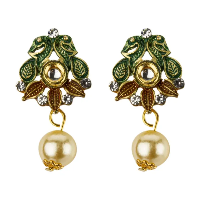 Yellow Chimes Earrings Yellow Chimes Exclusive Traditional Floral Peacock Desaign Pearl Kundan Necklace With Drop Earrings For Women