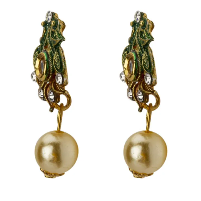Yellow Chimes Earrings Yellow Chimes Exclusive Traditional Floral Peacock Desaign Pearl Kundan Necklace With Drop Earrings For Women