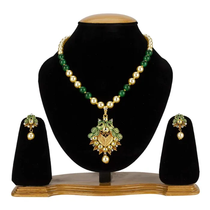 Yellow Chimes Earrings Yellow Chimes Exclusive Traditional Floral Peacock Desaign Pearl Kundan Necklace With Drop Earrings For Women