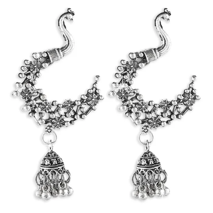 Yellow Chimes Earrings Yellow Chimes Handmade Peacock Carved Oxidized Silver Plated Jhumka Jhumki Earrings for Women and Girls