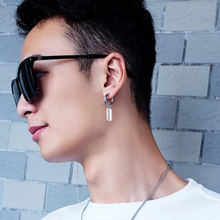 Yellow Chimes Earrings Yellow Chimes Hoop Earrings for Men Stainless Steel Combo of 2 PCs Single Side Silver Hoop Drop Earrings for Men and Boys