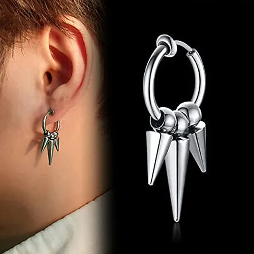 Yellow Chimes Earrings Yellow Chimes Hoop Earrings for Men Stainless Steel Combo of 2 PCs Single Side Silver Hoop Drop Earrings for Men and Boys