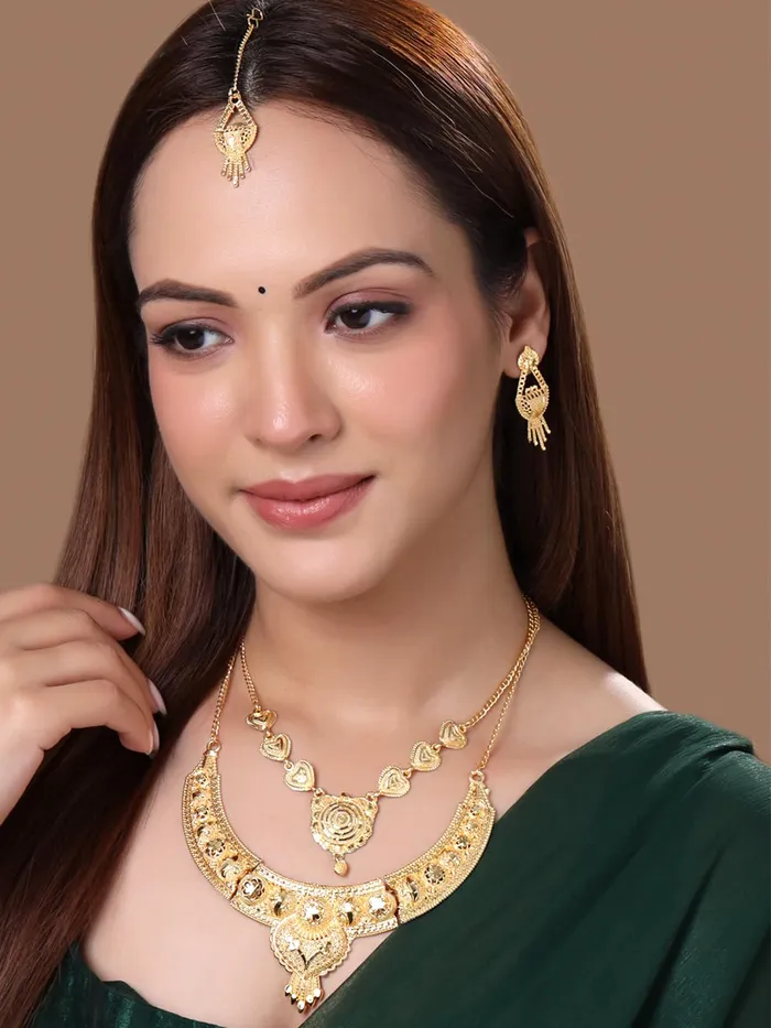 Yellow Chimes Earrings Yellow Chimes Jewellery Set for Women and Girls One Gram Gold Jewellery Set for Women Gold Plated Bridal Choker Necklace Set Birthday Gift for Girls Women Anniversary Gift for Wife