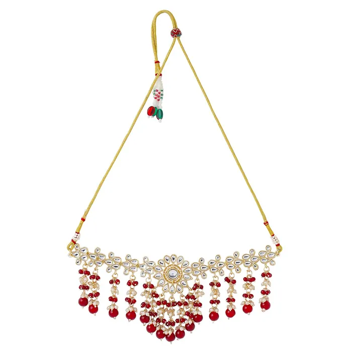 Yellow Chimes Earrings Yellow Chimes Jewellery Set for Women and Girls Traditional Kundan Necklaces Set Gold Plated Red Beads Drop Kundan Set Birthday Gift for girls and women Anniversary Gift for Wife
