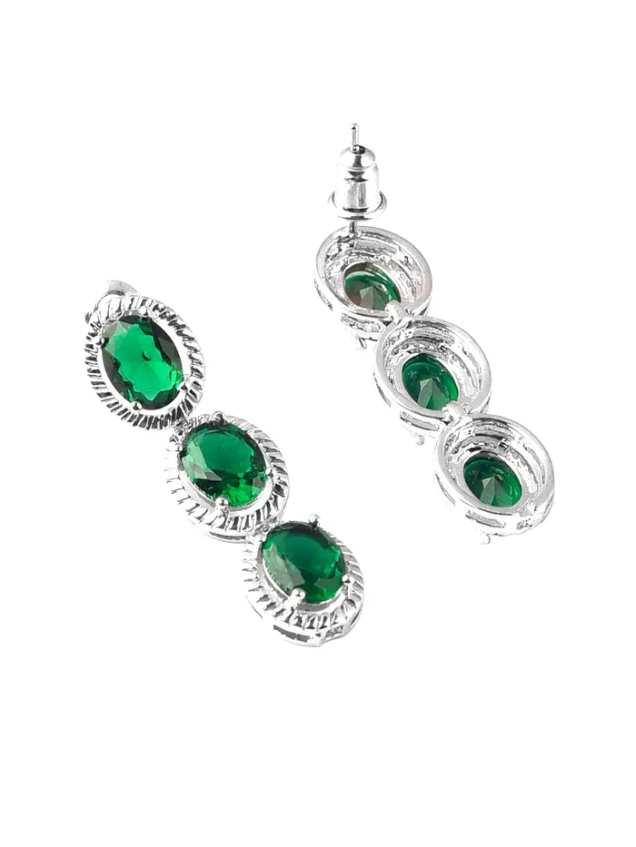 Yellow Chimes Earrings Yellow Chimes Jewellery Set for Women RhodiumPlated Emerald Green Real Cubic Zircon Necklace Set Classic CZ Jewellery Set for Women and Girls