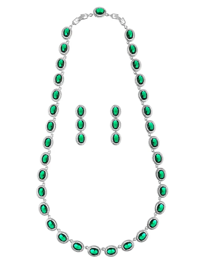 Yellow Chimes Earrings Yellow Chimes Jewellery Set for Women RhodiumPlated Emerald Green Real Cubic Zircon Necklace Set Classic CZ Jewellery Set for Women and Girls