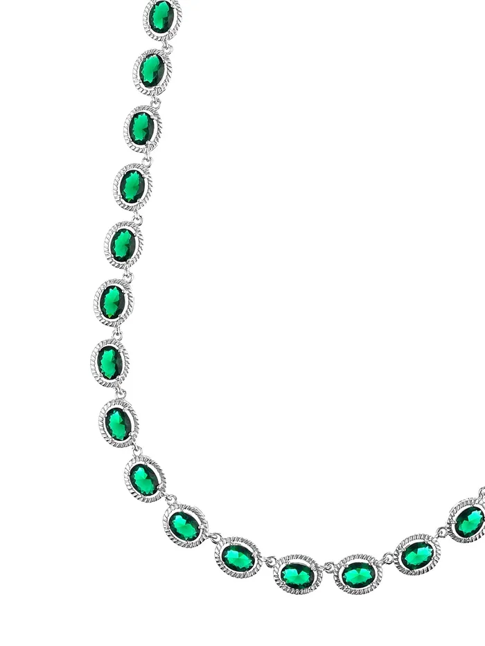 Yellow Chimes Earrings Yellow Chimes Jewellery Set for Women RhodiumPlated Emerald Green Real Cubic Zircon Necklace Set Classic CZ Jewellery Set for Women and Girls