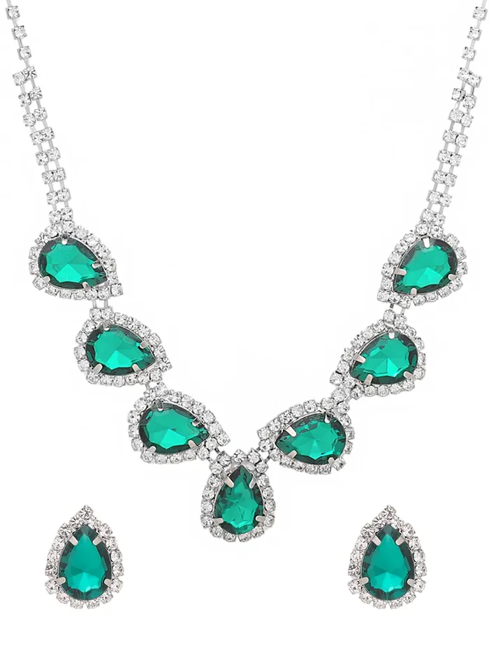 Yellow Chimes Earrings Yellow Chimes Jewellery Set For Women with Green Stone Studded Classic Design Silver Plated White crystal Necklace Set for Women and Girls Yellow Chimes Earrings Yellow Chimes Jewellery Set For Women with Green Stone Studded Classic Design Silver Plated White crystal Necklace Set for Women and Girls