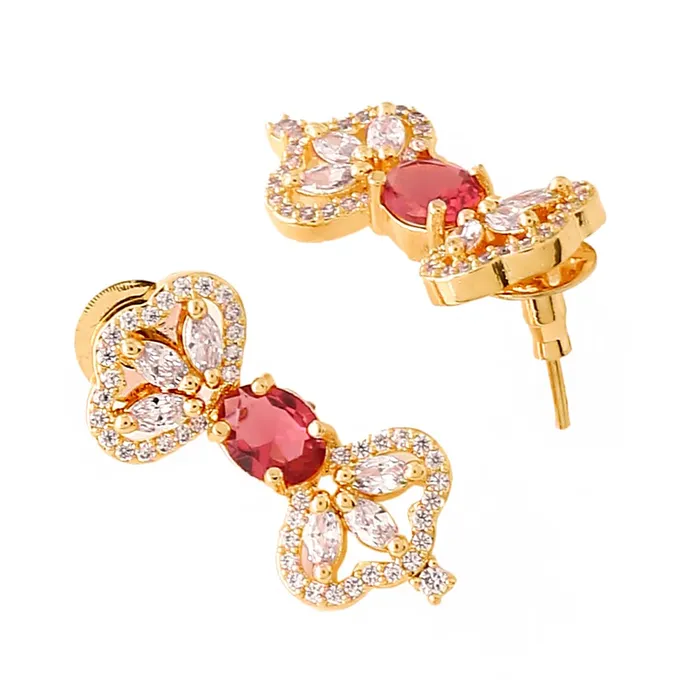 Yellow Chimes Earrings Yellow Chimes Jewellery Set for Womens Gold Plated ADAmerican Diamond Studded Red Crystal Necklace Set with Earrings for Women and Girls