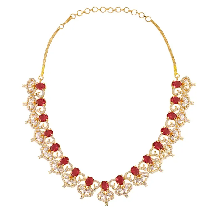 Yellow Chimes Earrings Yellow Chimes Jewellery Set for Womens Gold Plated ADAmerican Diamond Studded Red Crystal Necklace Set with Earrings for Women and Girls