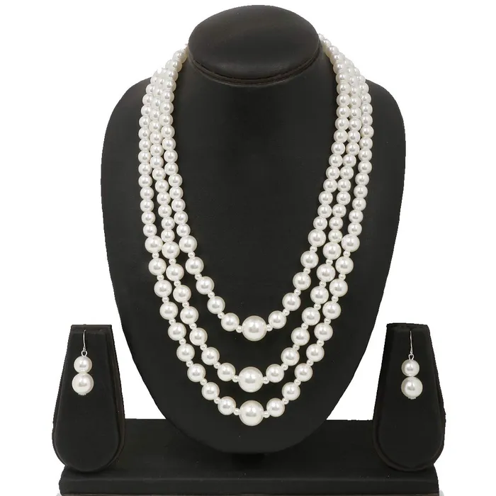 Yellow Chimes Earrings Yellow Chimes Latest Fashion White Pearl Royal Style Multilayer Necklace Set with Earrings for Women Girls