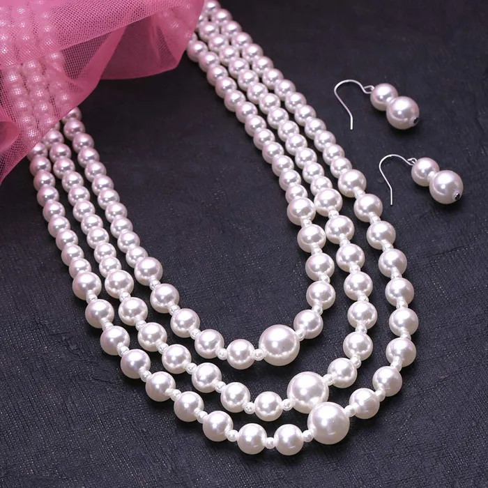 Yellow Chimes Earrings Yellow Chimes Latest Fashion White Pearl Royal Style Multilayer Necklace Set with Earrings for Women Girls